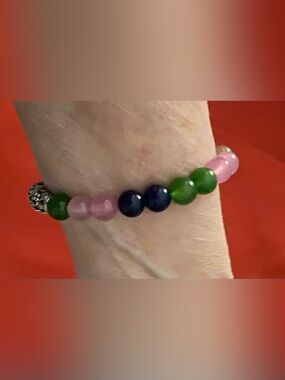 Multi-Color Jade Stretch Bracelet with Decorative Silver tube Accent